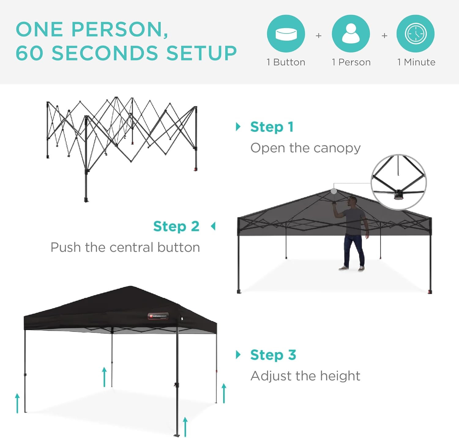 Best Choice Products 10x10ft 1-Person Setup Pop Up Canopy Tent Instant Portable Shelter w/ 1-Button Push, Case, 4 Weight Bags - Black - Image 2
