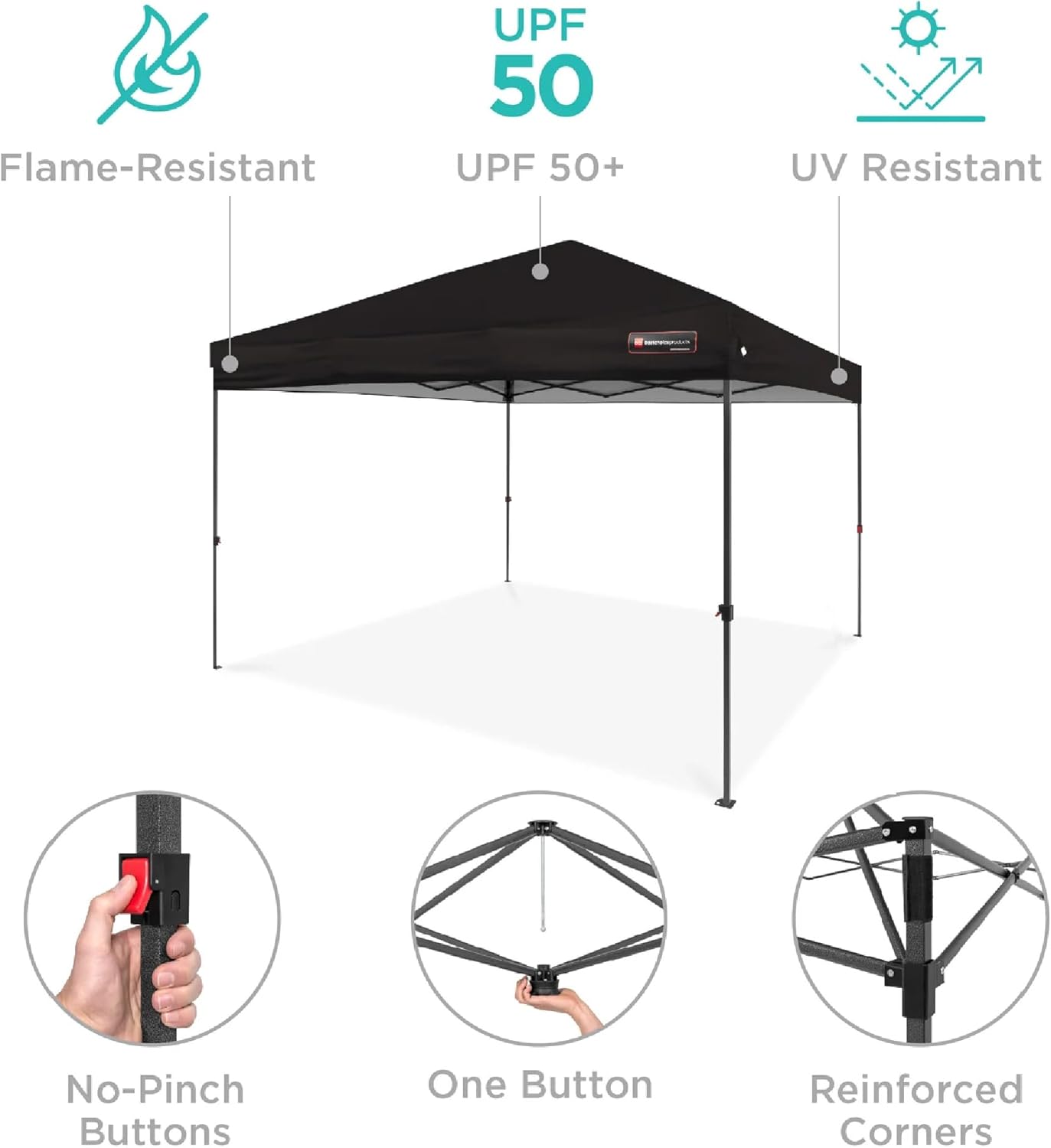 Best Choice Products 10x10ft 1-Person Setup Pop Up Canopy Tent Instant Portable Shelter w/ 1-Button Push, Case, 4 Weight Bags - Black - Image 4