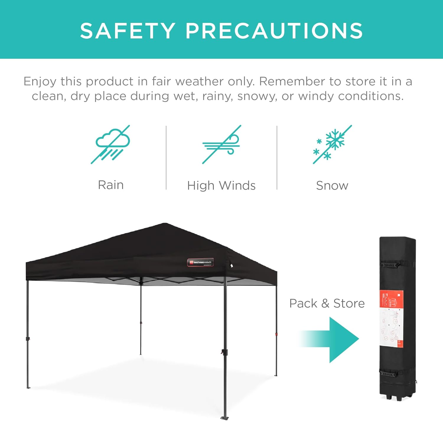 Best Choice Products 10x10ft 1-Person Setup Pop Up Canopy Tent Instant Portable Shelter w/ 1-Button Push, Case, 4 Weight Bags - Black - Image 5
