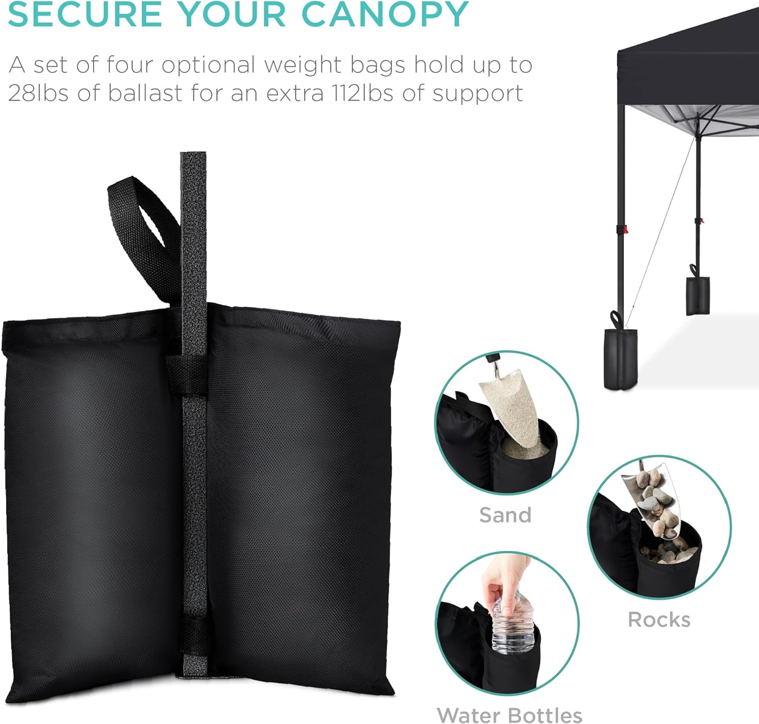 Best Choice Products 10x10ft 1-Person Setup Pop Up Canopy Tent Instant Portable Shelter w/ 1-Button Push, Case, 4 Weight Bags - Black - Image 6