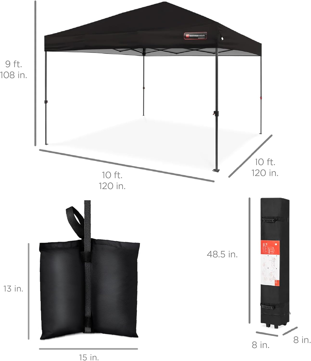 Best Choice Products 10x10ft 1-Person Setup Pop Up Canopy Tent Instant Portable Shelter w/ 1-Button Push, Case, 4 Weight Bags - Black - Image 9