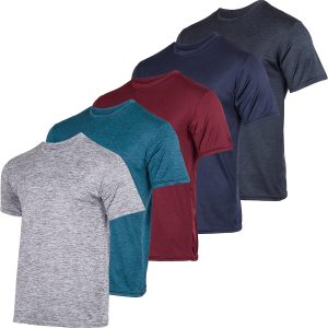 5 Pack: Men’s Short Sleeve Dry Fit Active Crew Neck T Shirt - Athletic Running Gym Workout Tee Tops